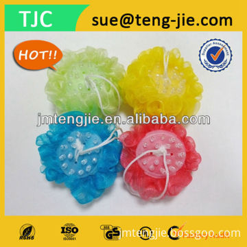 2014 NEW ARRIVAL Shower Mesh Massage Sponge with Plastic Massage Brush